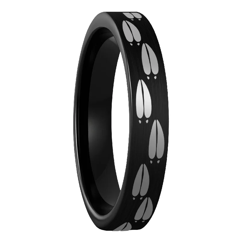 Rose gold rings for women-Moose Tracks Brushed Black Tungsten Women's Wedding Band