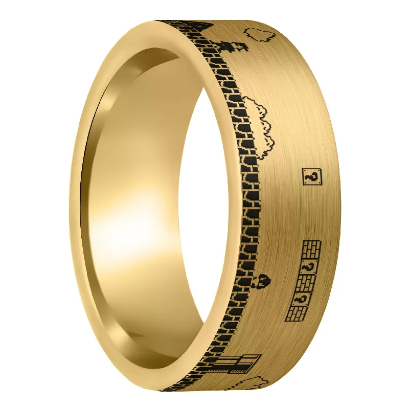 Women’s stacking rings-Super Mario Bros Brushed Gold Tungsten Men's Wedding Band