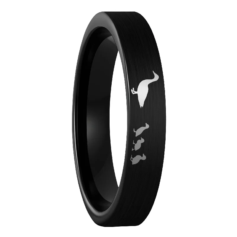 Customizable rings for women-Duck Ducklings Brushed Black Tungsten Women's Wedding Band