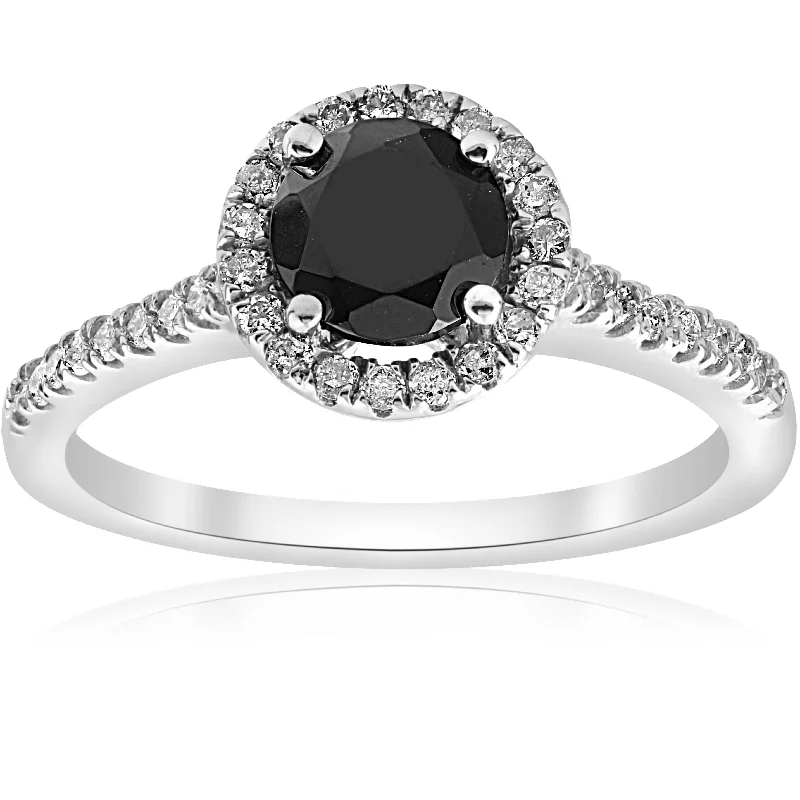 Women’s minimalist engagement rings-1 1/3 ct Black & White Halo Diamond Engagement Ring 14k White Gold