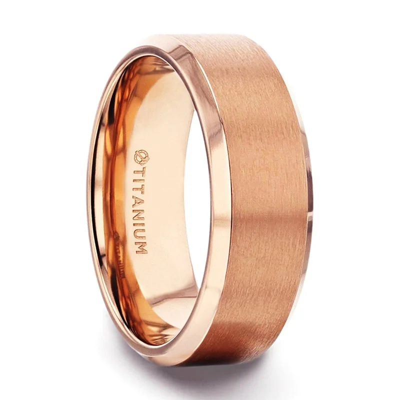 Custom engagement rings for women-Classic Brushed Rose Gold Titanium Men's Wedding Band