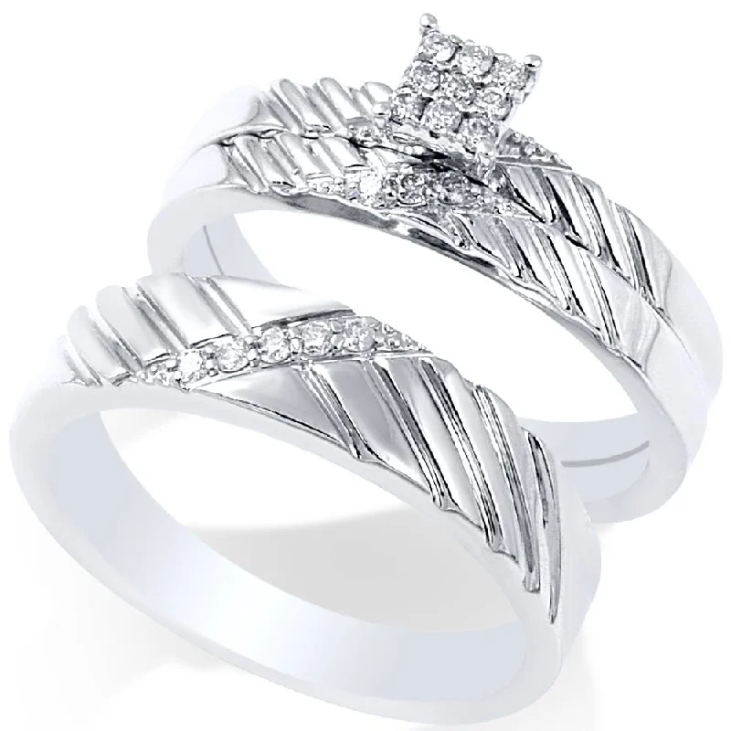 Women’s stackable engagement rings-1/4ct Diamond Engagement Matching Wedding Ring Set 14K White Gold