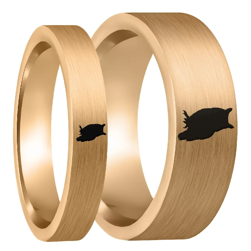 Women’s double band rings-Owl Brushed Rose Gold Tungsten Couple's Matching Wedding Band Set