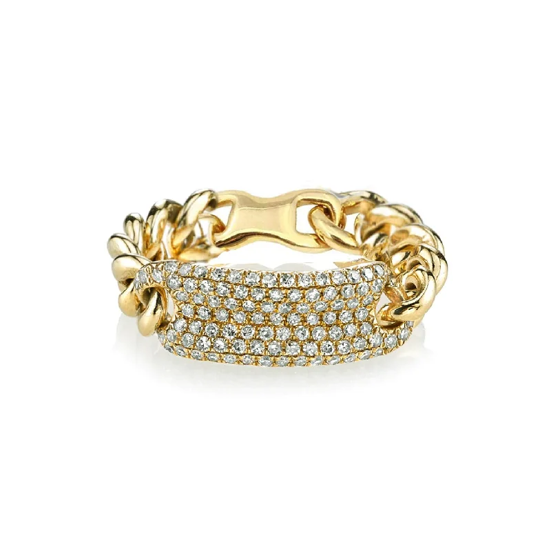 Women’s timeless engagement rings-14K Gold Diamond Bar Cuban Chain Link Micro-Pave Ring