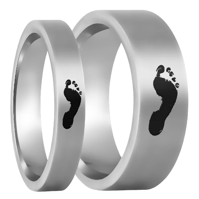 Women’s twisted rings-Custom Footprint Tungsten Couple's Matching Ring Set