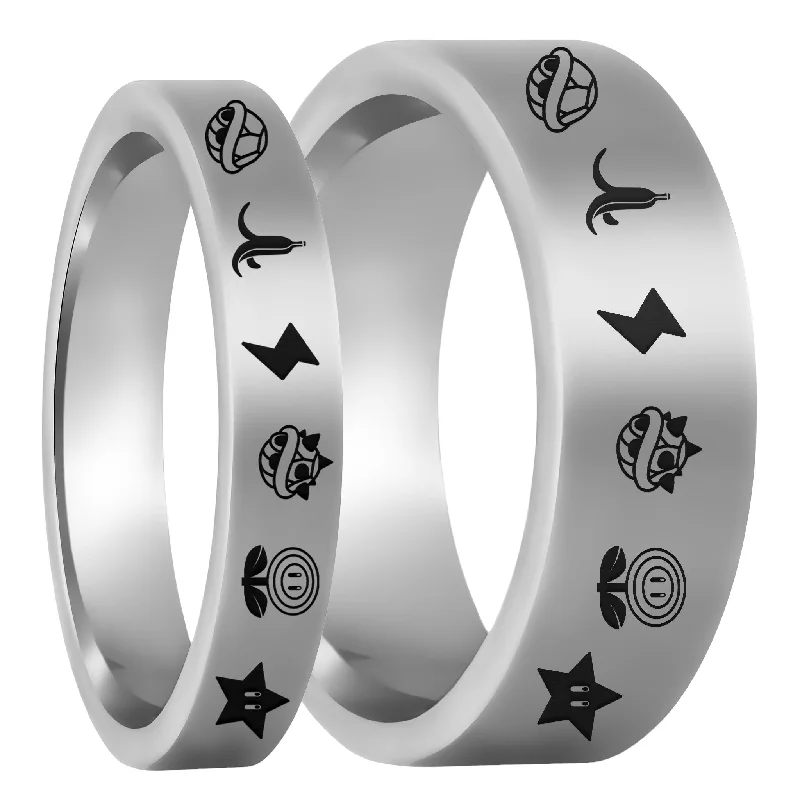 Diamond rings for women-Mario Kart Items Tungsten Couple's Matching Wedding Band Set