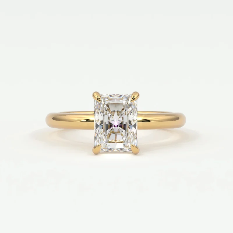 Women’s side diamond engagement rings-Radiant Cut Pave Diamond Hidden Halo, Gold Band