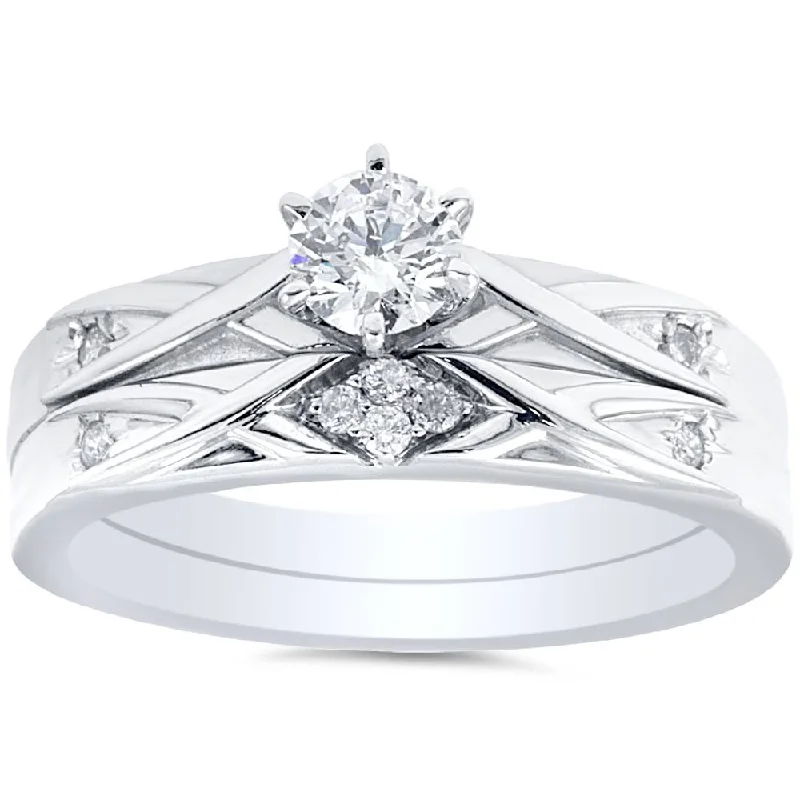 Women’s forever engagement rings-1/3ct Diamond Engagement Wedding Ring Set 14K White Gold