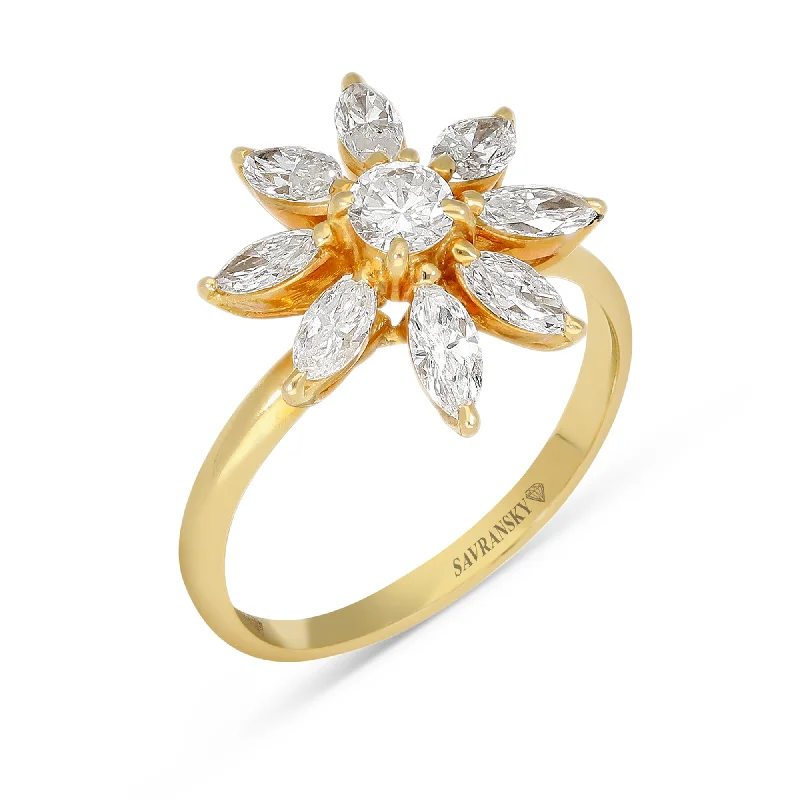 Women’s cathedral engagement rings-Flower Shaped Diamond Band Ring