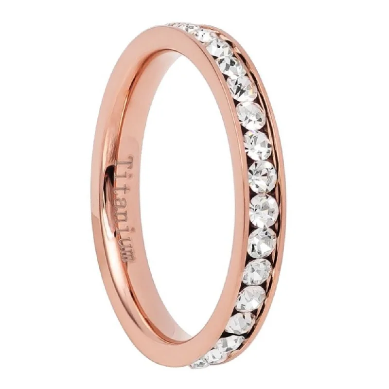 Women’s classic solitaire rings-Stackable Rose Gold Titanium Women's Wedding Band with Cubic Zirconia