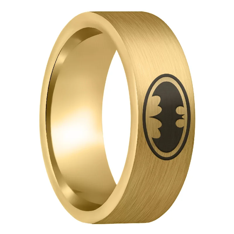 Affordable diamond rings for women-Batman Brushed Gold Tungsten Men's Wedding Band