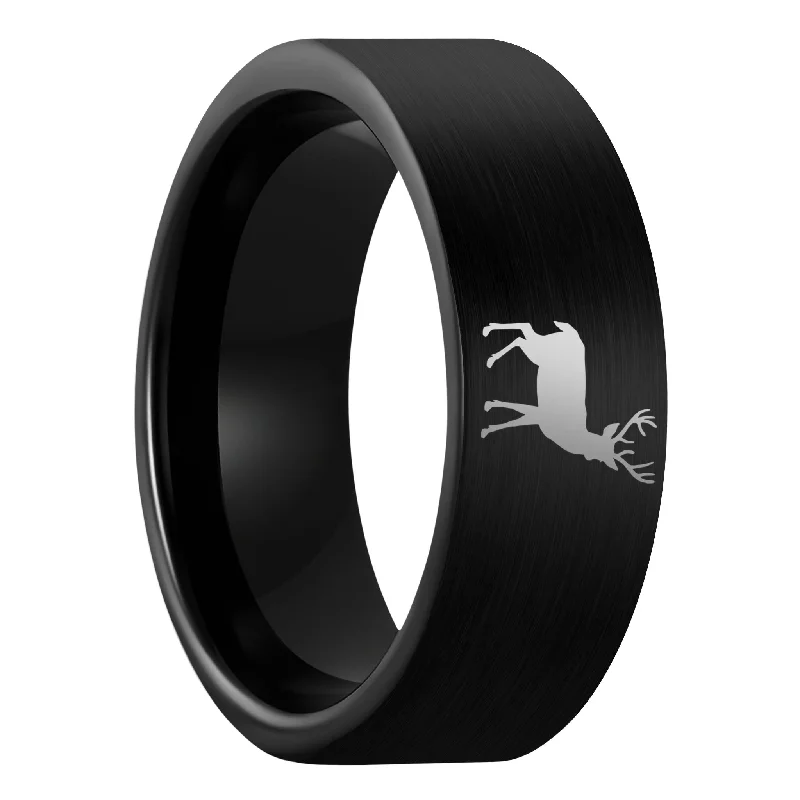 Women’s casual rings-Deer Brushed Black Tungsten Men's Wedding Band