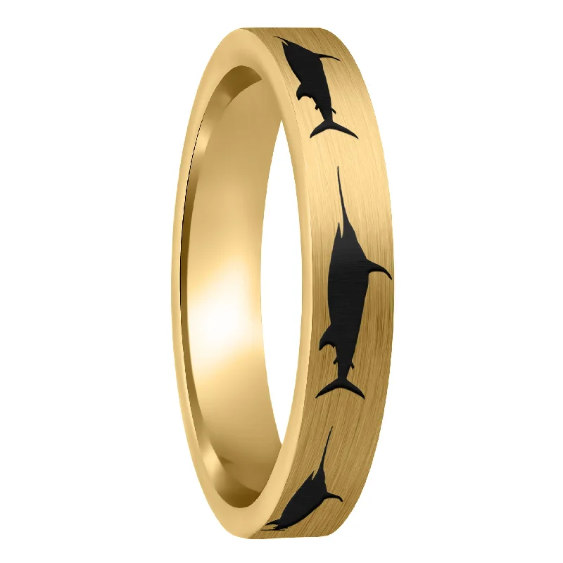 Women’s vintage wedding rings-Swordfish Brushed Gold Tungsten Women's Wedding Band