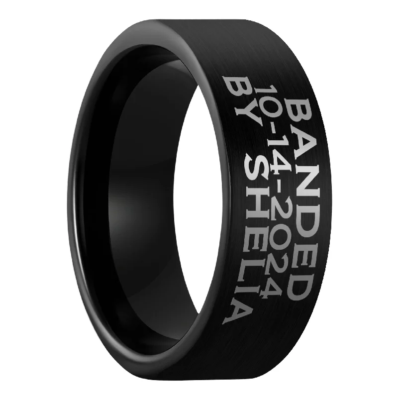 Women’s infinity rings-Duck Band Custom Engraved Brushed Black Tungsten Men's Ring