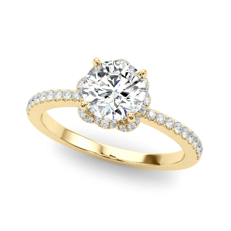 Women’s side diamond engagement rings-Auriya 14k Yellow Gold Lab Grown Round Diamond Halo Engagement Ring 0.50 to 5.00 ct. tw. (F-G VS)