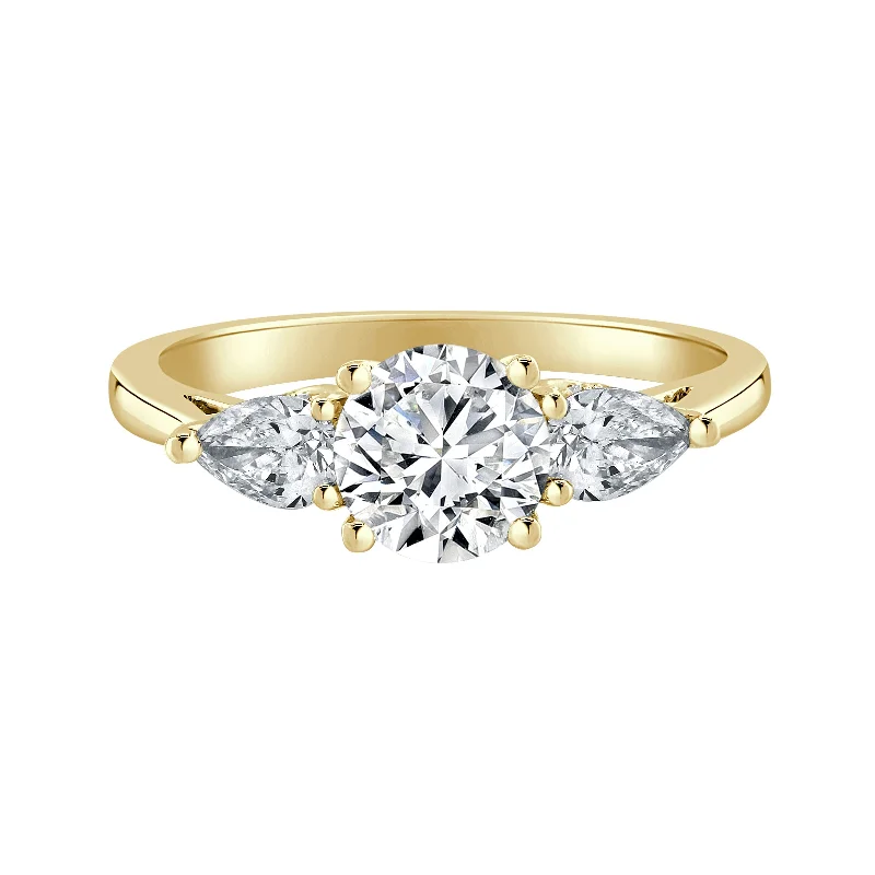 Women’s side diamond engagement rings-Auriya 14k-Yellow Gold Lab Grown 3-stone Hidden-Halo Round Diamond Engagement Ring 1.50ct. tw. (E-F VS)