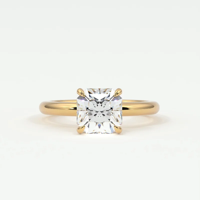 Women’s stunning diamond engagement rings-Square Radiant Cut Pave Diamond Hidden Halo, Gold Band