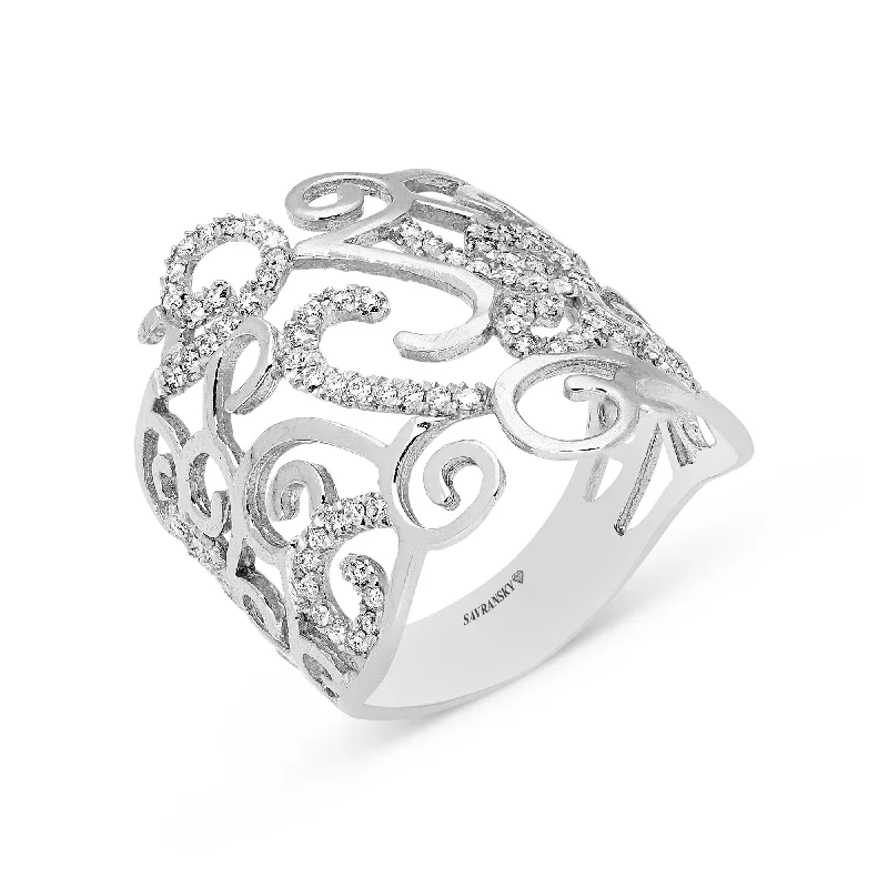 Women’s luxury diamond engagement rings-Filigree Diamond White Gold Ring