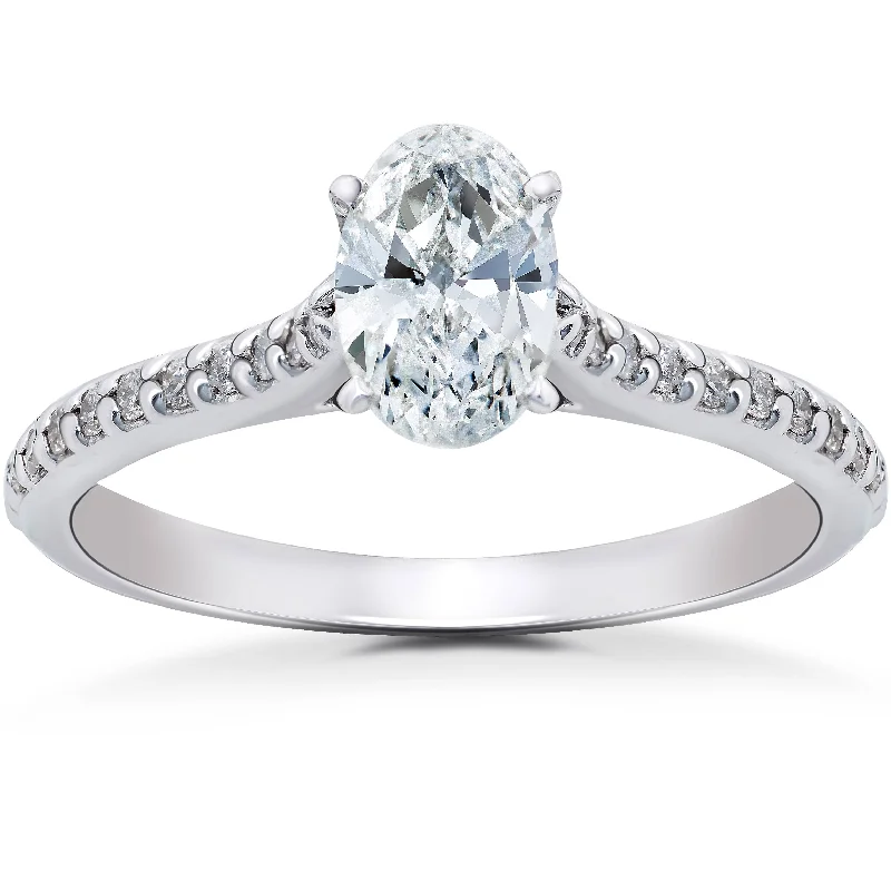 Women’s diamond engagement rings-1 1/4ct Oval Diamond Engagement Ring Solitaire 14K White Gold