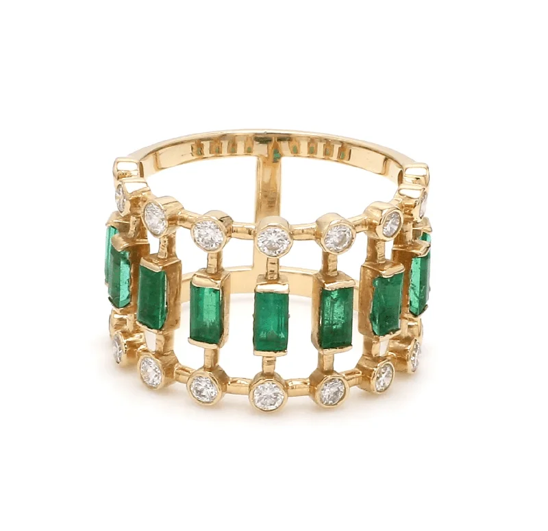 Women’s minimalist gold engagement rings-14K & 18K Gold Diamond and Emerald Emerald Ring