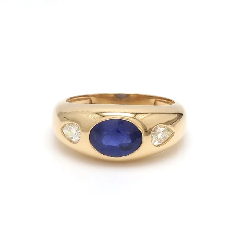 Women’s custom diamond engagement rings-14K & 18K Gold Oval Blue Sapphire & Diamond Dome Ring