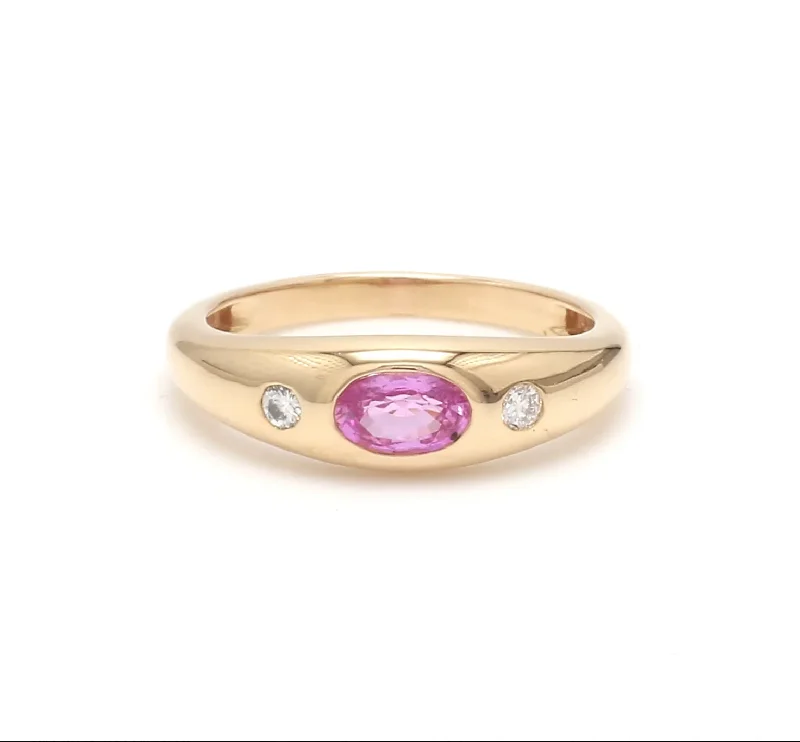 Women’s double-band engagement rings-14K & 18K Gold  Pink Sapphire and Diamond Baby Dome Ring