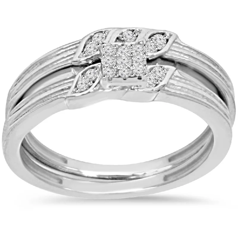 Women’s three-stone engagement rings-1/6ct Diamond Engagement Wedding Ring Set 10K White Gold