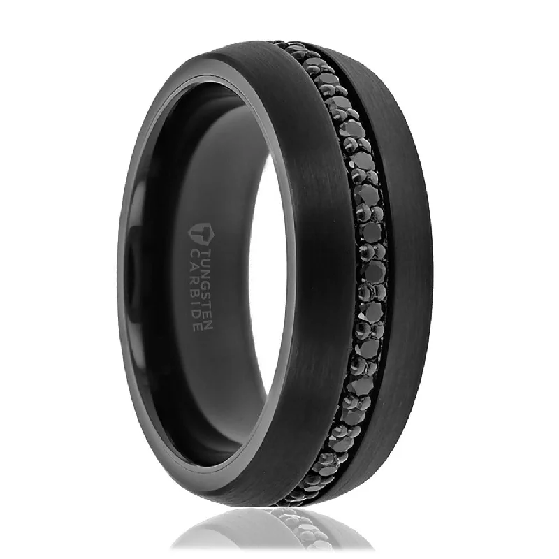 Women’s large rings-Black Tungsten Men's Wedding Band with Black Sapphires