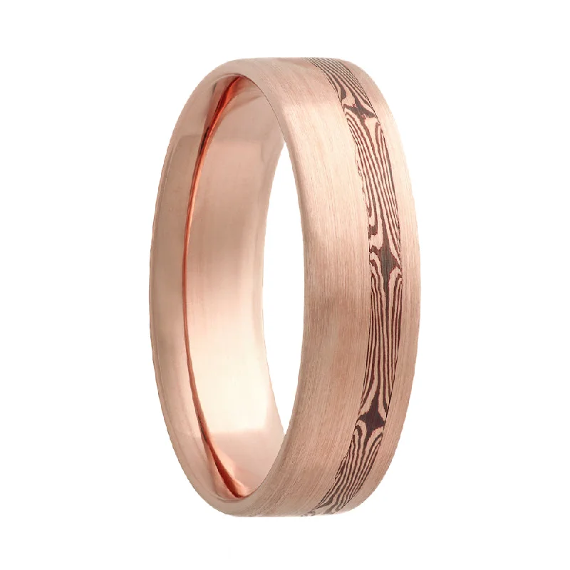 Women’s designer rings-Mokume Gane Inlay 14k Rose Gold Wedding Band