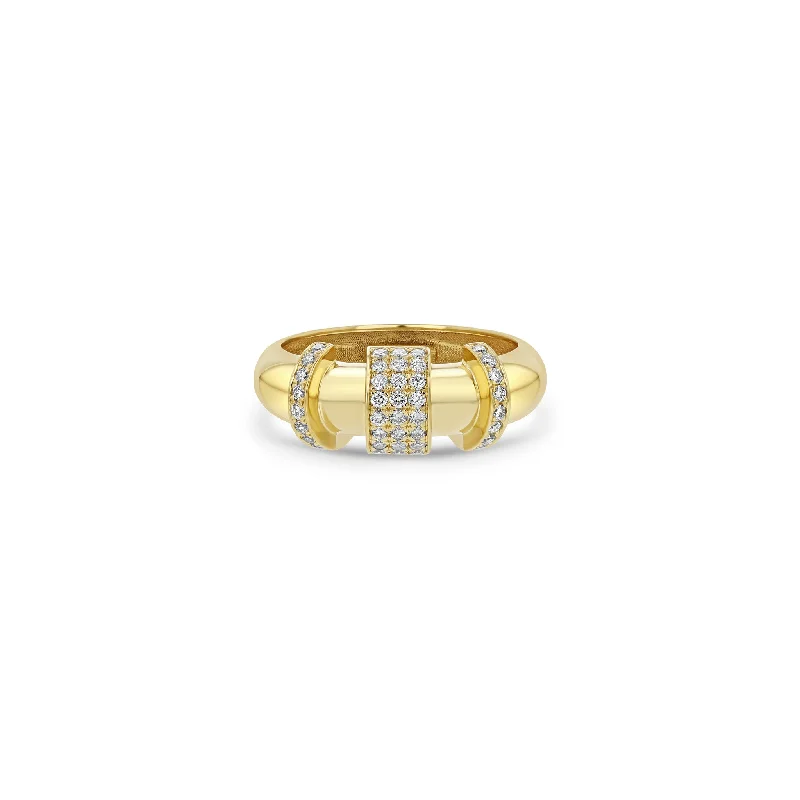 Women’s ethically sourced engagement rings-14k Pavé Diamond Banded Door Knocker Half Round Ring