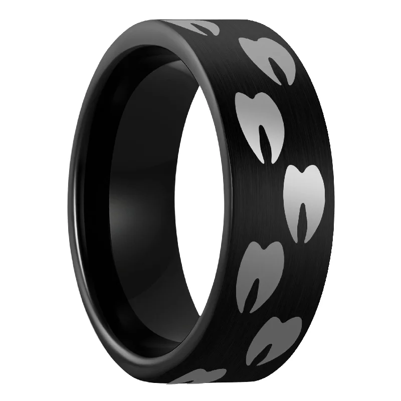 Women’s wedding rings with pearls-Elk Tracks Brushed Black Tungsten Men's Wedding Band