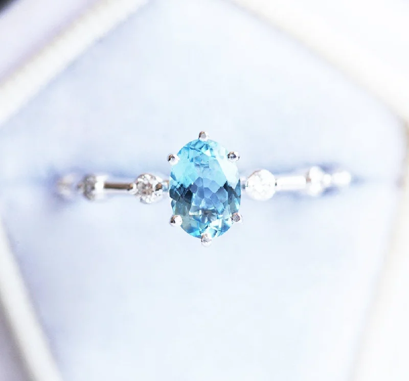 Women’s princess cut engagement rings-Ophelia Oval Santa Maria Blue Aquamarine & Diamond