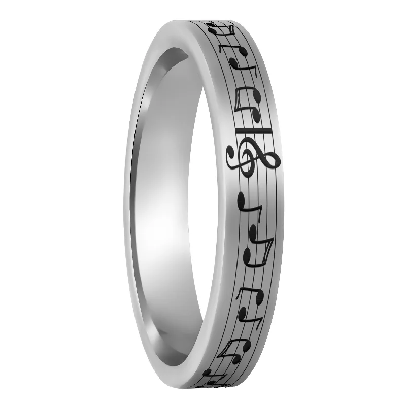 Women’s classic solitaire rings-Music Notes Tungsten Women's Wedding Band