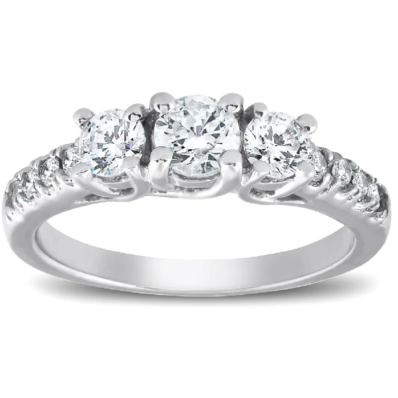 Women’s brilliant-cut engagement rings-1 1/10 Ct Diamond Three Stone Engagement Ring 14K White Gold