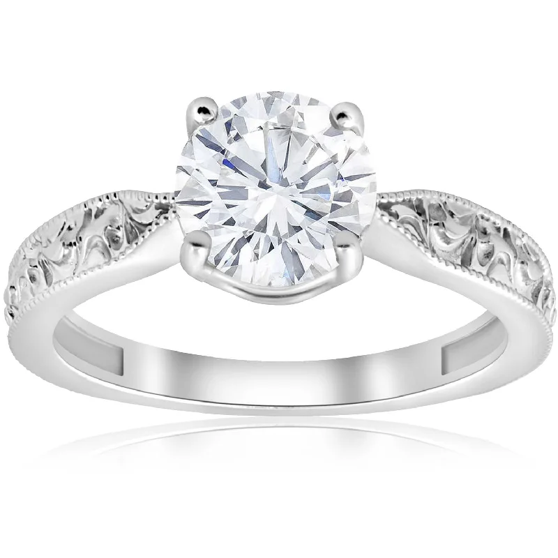 Women’s infinity engagement rings-1 1/2ct Solitaire Vintage Diamond Engagement Ring 14K White Gold