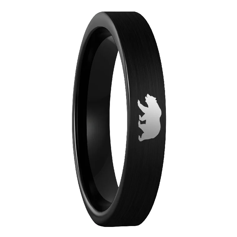 Women’s gemstone wedding rings-Bear Brushed Black Tungsten Women's Wedding Band