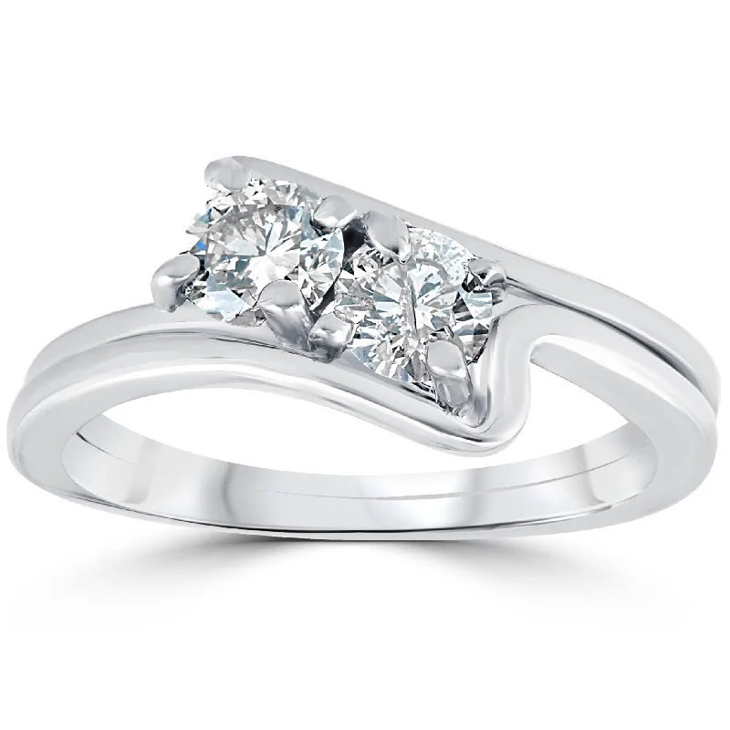 Women’s nature-inspired engagement rings-3/4CT Two Stone Diamond Forever Us Engagement Ring Set 10K White Gold