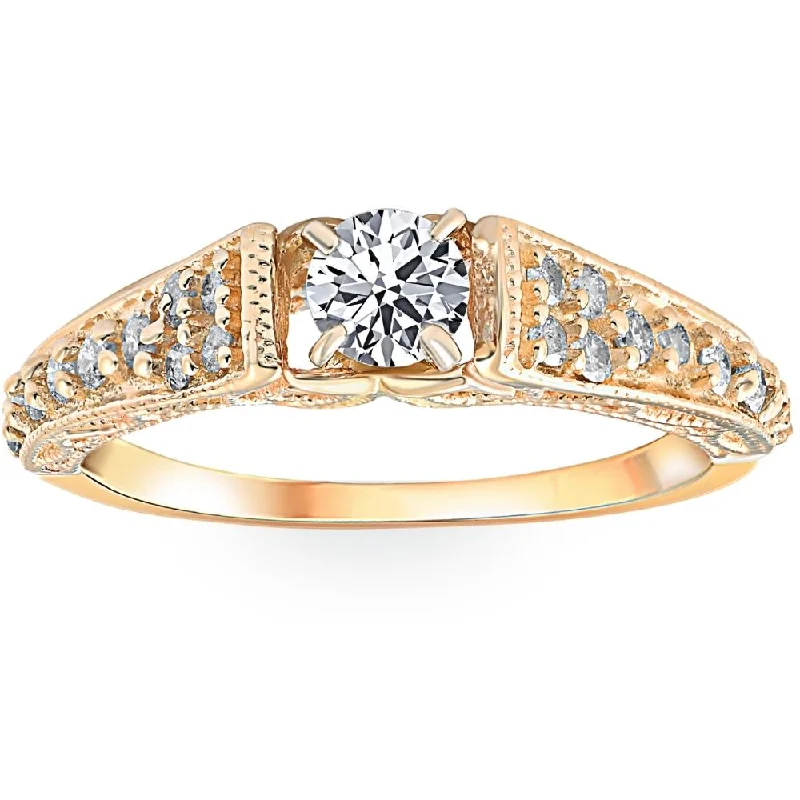 Women’s princess cut engagement rings-5/8ct Vintage Diamond Engagement Ring 14K Yellow Gold