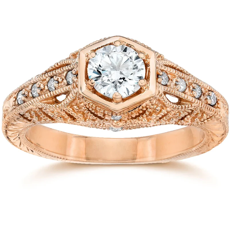 Women’s hand-crafted engagement rings-Emery .70Ct Vintage Diamond Antique Engagement 14K Rose Gold