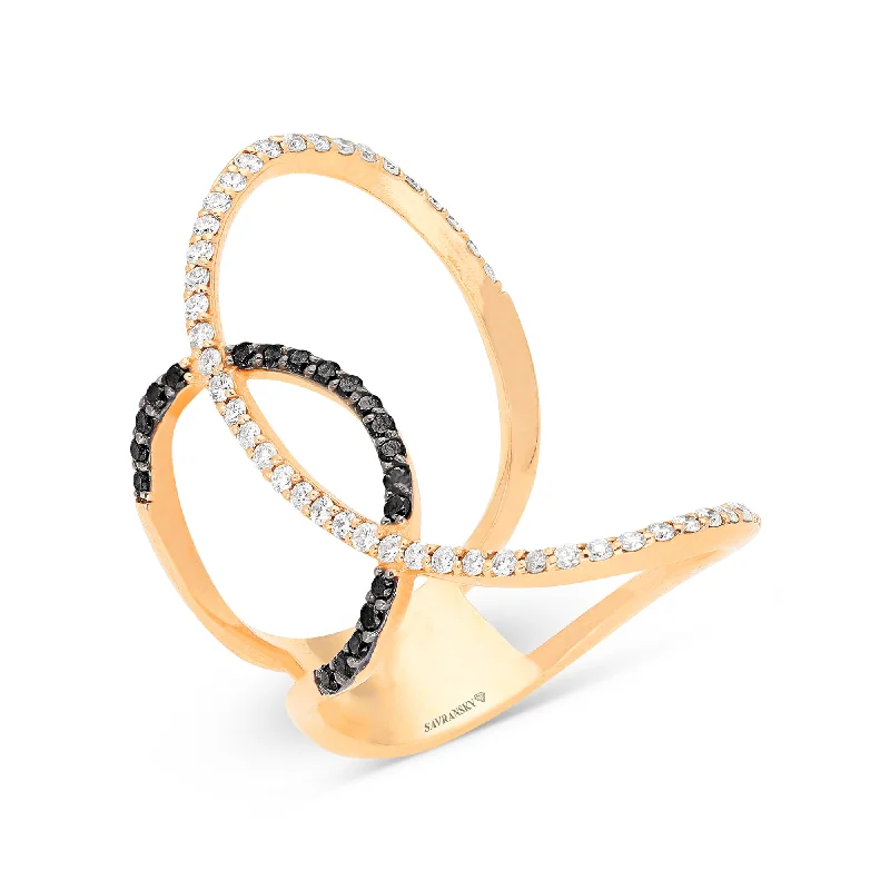 Women’s modern diamond engagement rings-Rose Gold White and Black Diamond Ring