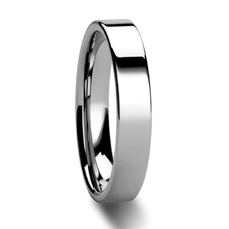 Women’s pearl rings-Flat Women's Tungsten Wedding Band