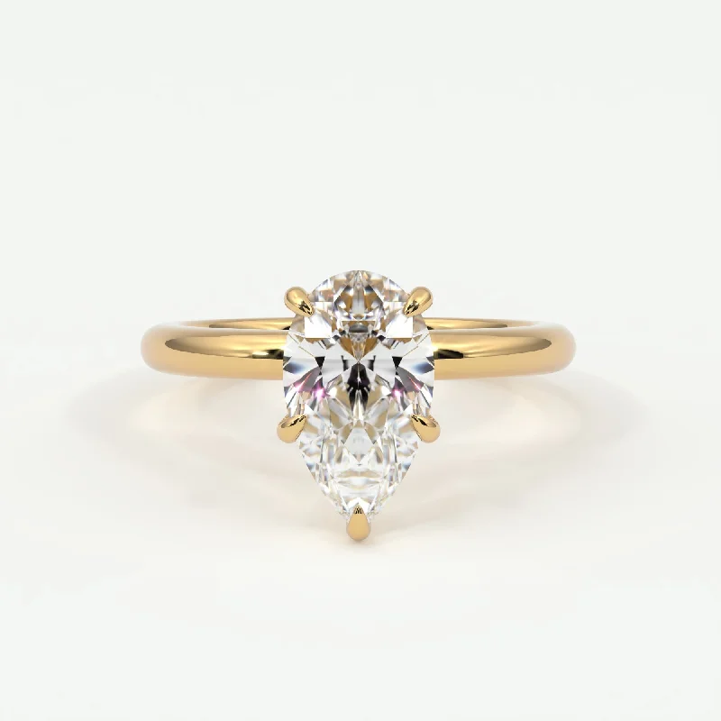 Women’s art nouveau engagement rings-Pear Shape Pave Diamond Hidden Halo, Gold Band