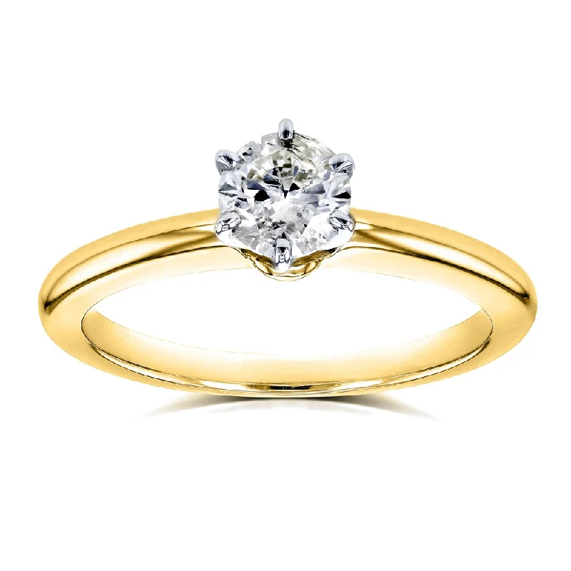 Women’s wide-band engagement rings-Annello by Kobelli 14k Yellow Gold 1/2ct Solitaire Diamond Petite Engagement Ring (H-I, I1-I2)