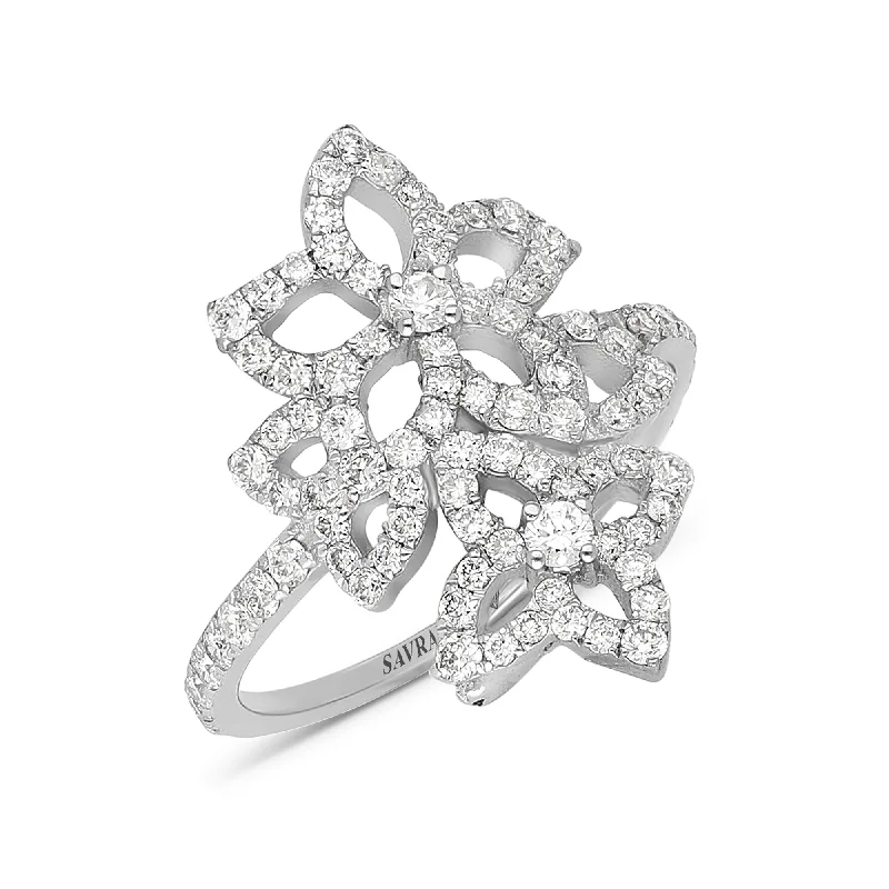 Women’s art deco engagement rings-Diamond Two Flower Open Ring