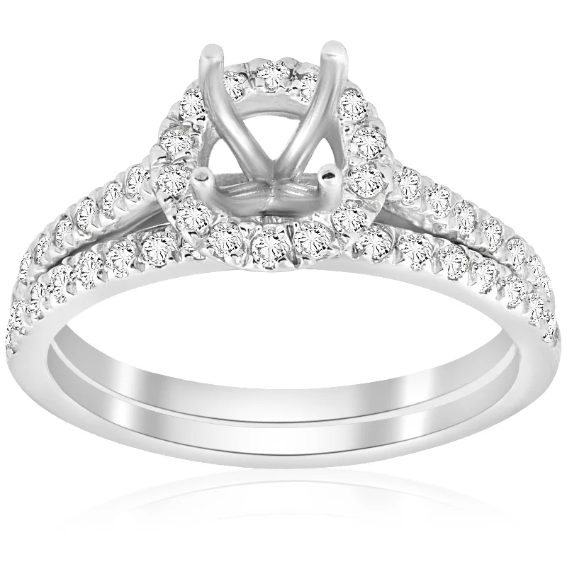 Women’s unique gemstone engagement rings-5/8ct Halo Engagement Mount Set 14K White Gold