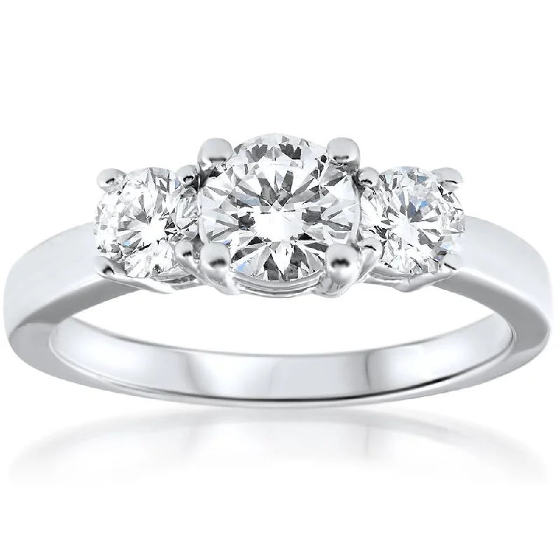 Women’s platinum and diamond engagement rings-1 1/2 Ct Three Stone Diamond Engagement Ring 14k White Gold