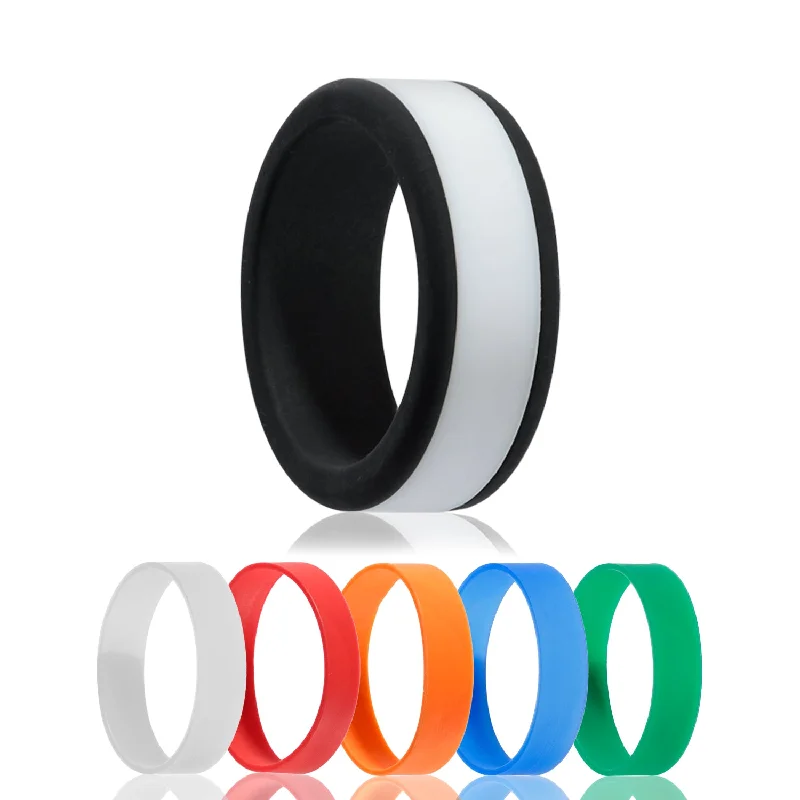 Unique women’s wedding rings-Black Silicone Men's Wedding Band with Changeable Color Centers