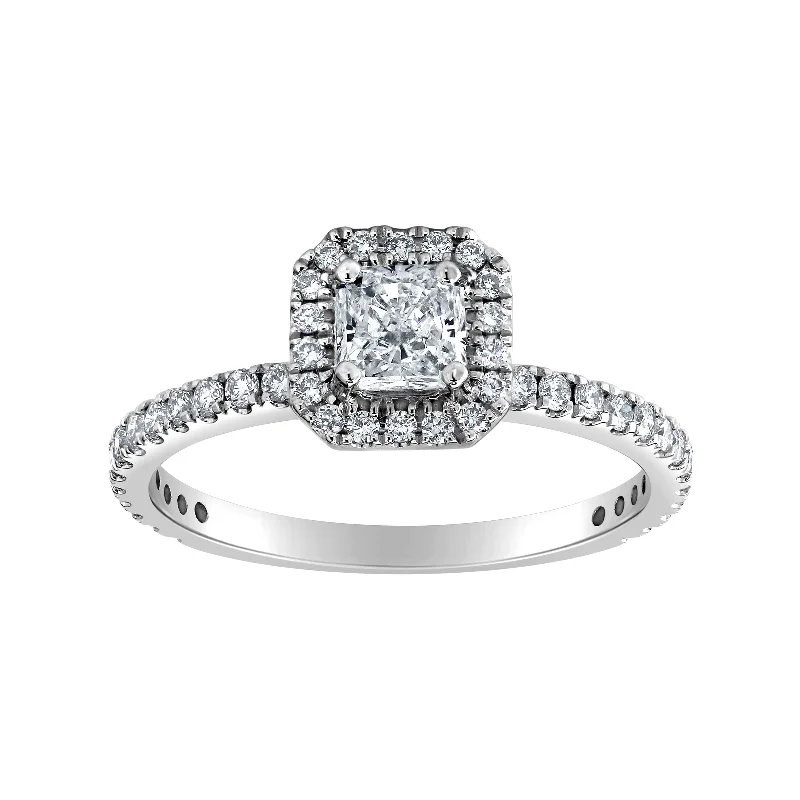 Women’s two-tone engagement rings-Auriya 14k-White Gold Lab Grown Halo-Square Radiant Diamond Engagement Ring 1.00 ct. tw. (E-F VS)