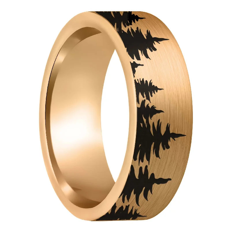 Women’s eternity diamond rings-Treeline Brushed Rose Gold Tungsten Men's Wedding Band