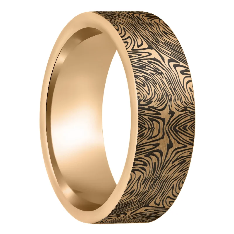 Women’s minimalist rings-Damascus Steel Pattern Engraved Brushed Rose Gold Tungsten Men's Wedding Band